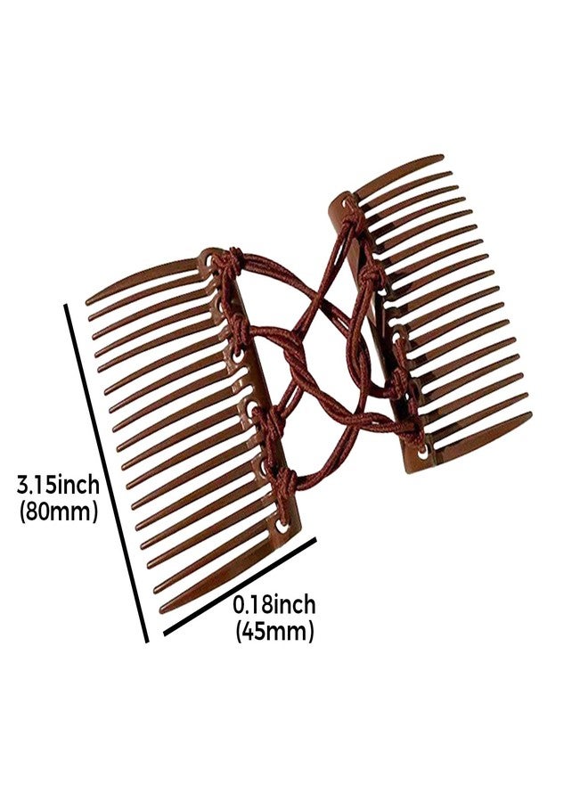 LINYUEARUI 4pcs adjustable elastic wrinkle free double comb hair clip, wrinkle free hair clip, vintage hair bundle maker, suitable for curly thick ponytails (black, brown) - Image 2